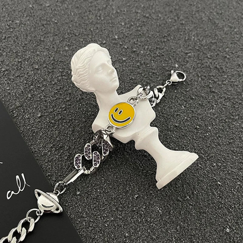 Retro Smile Face Cuban Link Chain Bracelet For Men Stainless Steel Punk Gothic Hiphop Accessories Unisex Jewelry Trendy Gift