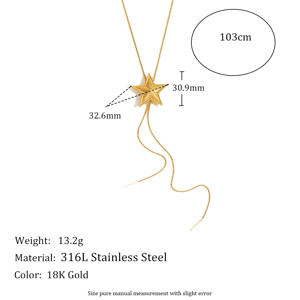 Chain Length 103cm Star Pendant Necklace PVD Plated Stainless Steel Women Neck Statement  Jewerly