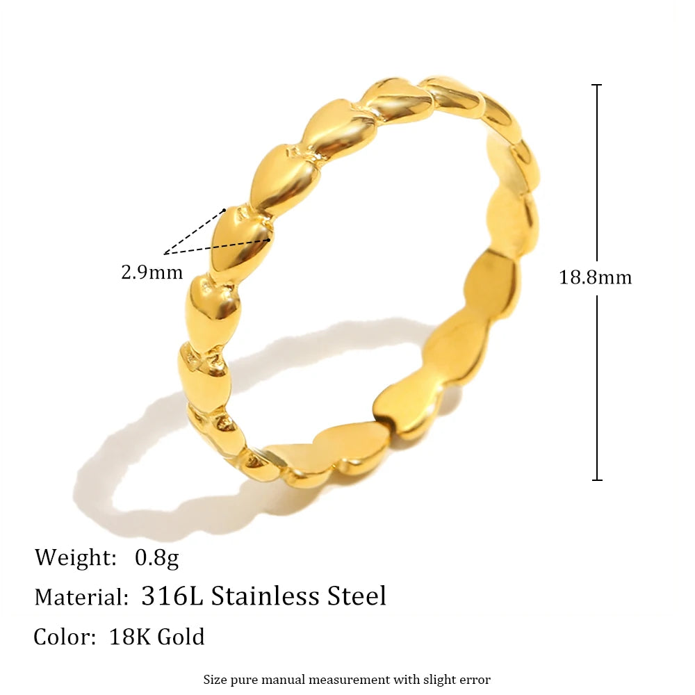 Plated Stainless Steel Women's Minimalist Style Thin Heart Opening Ring Luxury Cute Party Wedding Finger Jewelry