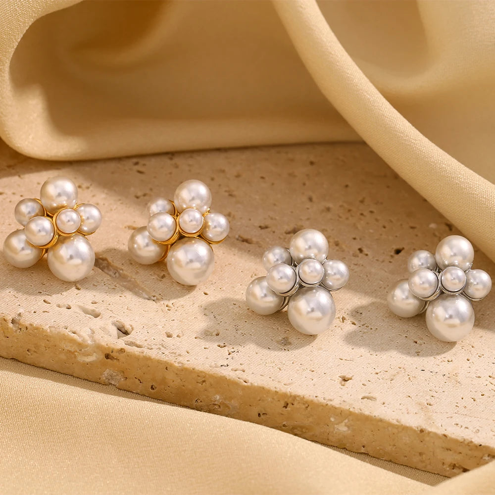 Brincos de Pérola Elegantes, Aço Inoxidável, Banhado a Ouro 18K, Joias Femininas da Moda para Festa