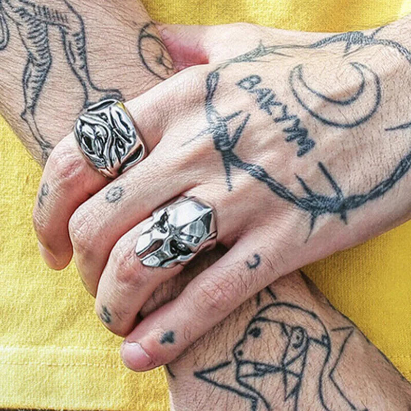 Retro Spartan Mask Large Ring For Men Punk Gothic Rock Hiphop Open Ring Biker Accessories Handmade Designer Jewelry Gift For Man