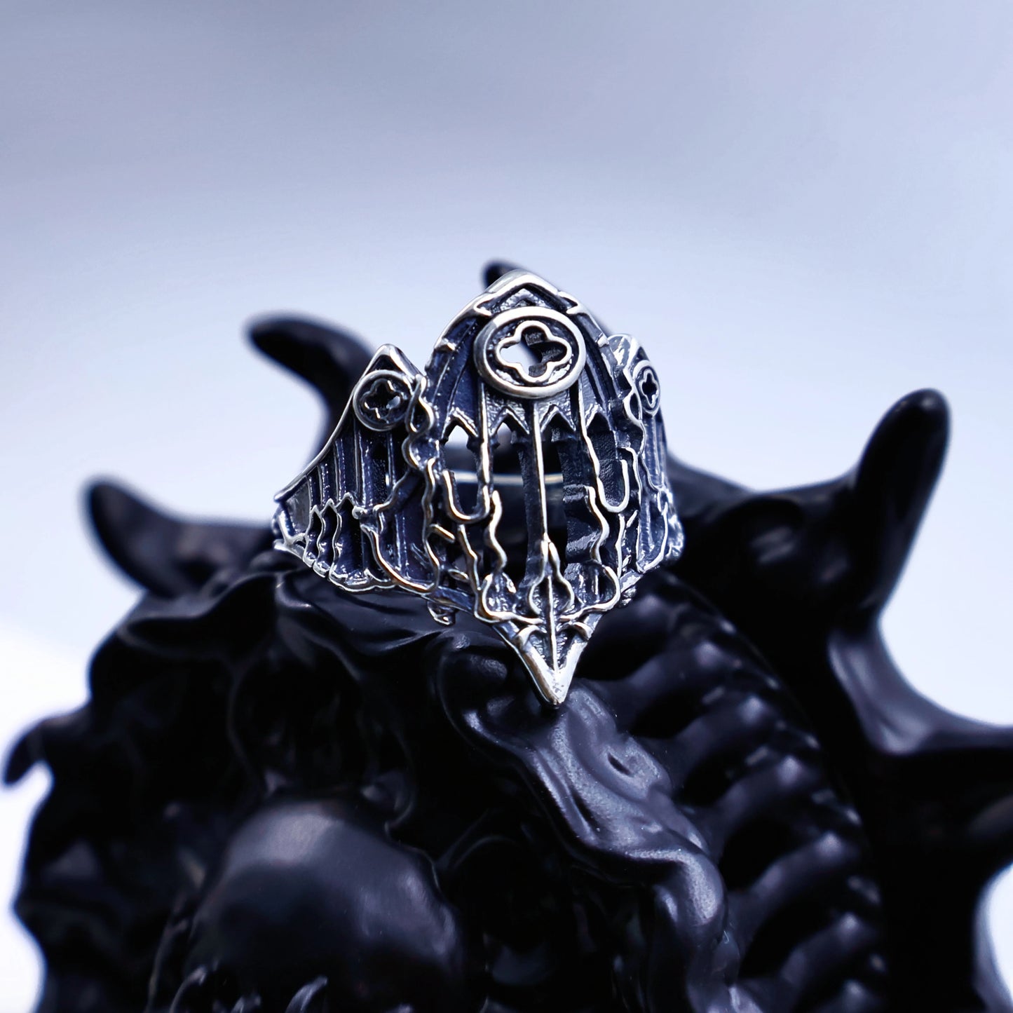 Retro Burnt Gothic Cathedral Open Ring For Men Silver-plated Copper Dark Gothic Punk Edgy Indie Jewelry Niche Accessories Gift