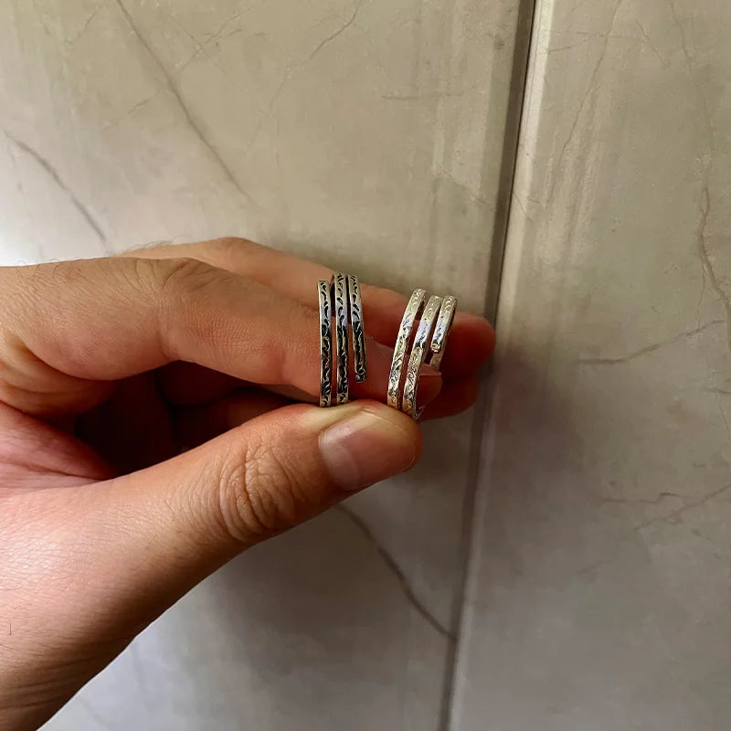 Retro Tang Grass Pattern Three Strands Ring For Men Punk Gothic Open Ring Handmade Designer Jewelry Unisex Accessories Love Gift