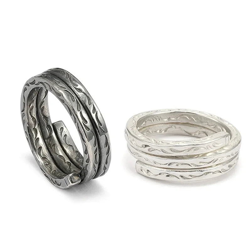 Retro Tang Grass Pattern Three Strands Ring For Men Punk Gothic Open Ring Handmade Designer Jewelry Unisex Accessories Love Gift