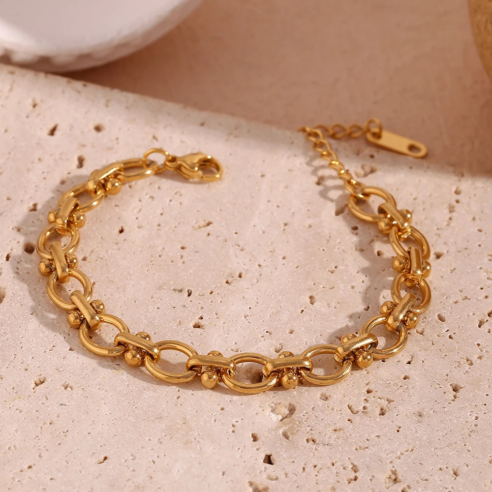 Oval Flower Handmade Chain Bracelet 18K Gold Plated Women's Hand Bracelets 316L Stainless Steel Jewelry