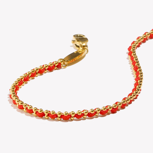 Pulseira de Contas Redondas de Corda Vermelha da Sorte Banhada a Ouro 18K Aço Inoxidável Joias da Moda Feminina Masculina Presentes