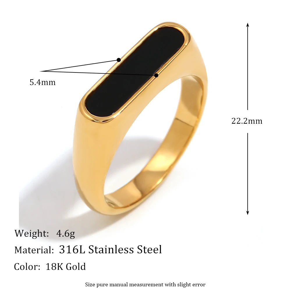 Basic Natural Shell White Black Stripe Gold Ring Fine Polished 18K Gold Plated Stainless Steel Rings For Female
