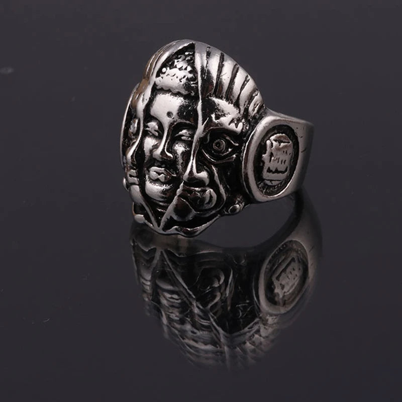 Retro Instant Of Thought God or Devil Ring For Men Handmade Designer Jewelry Punk Gothic Open Ring Biker Accessories Unisex Gift