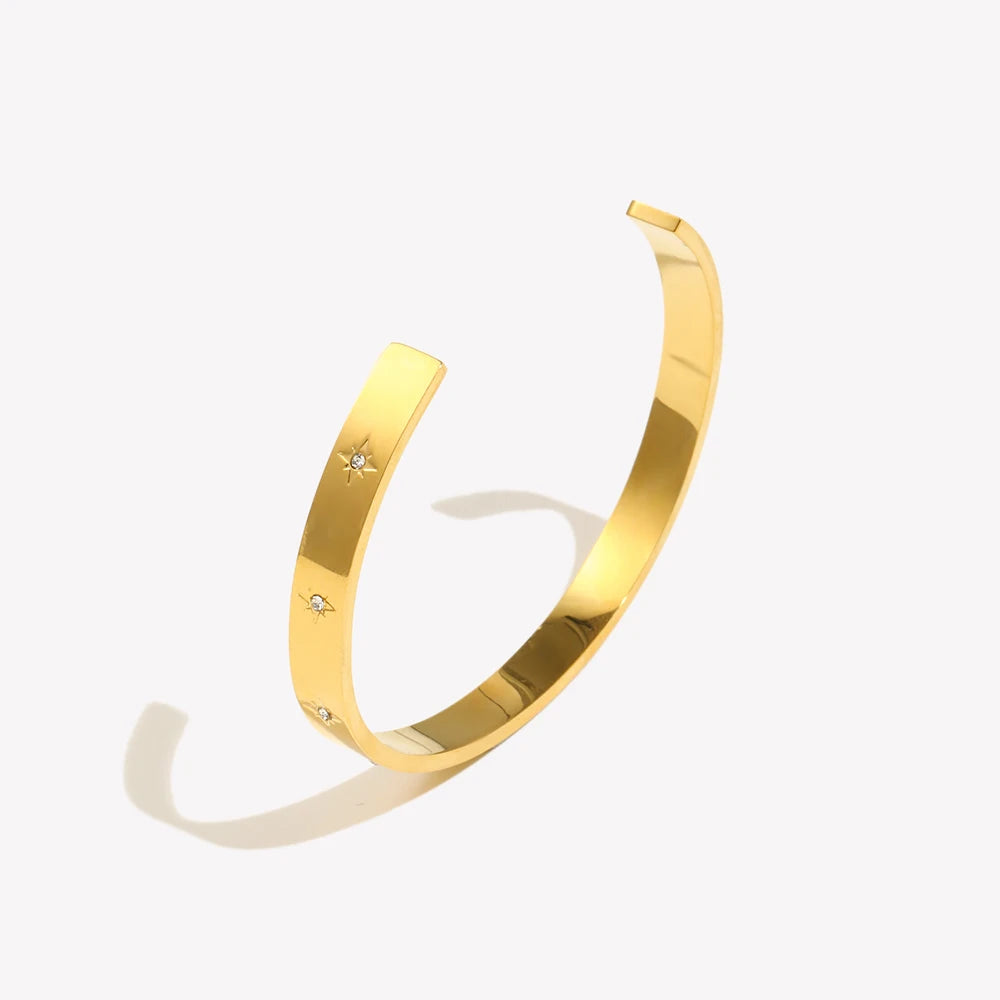 Open Eight Pointed Star Zircon Bracelet 316L Stainless Steel bracelet for Women 18K Gold Plated Jewelry