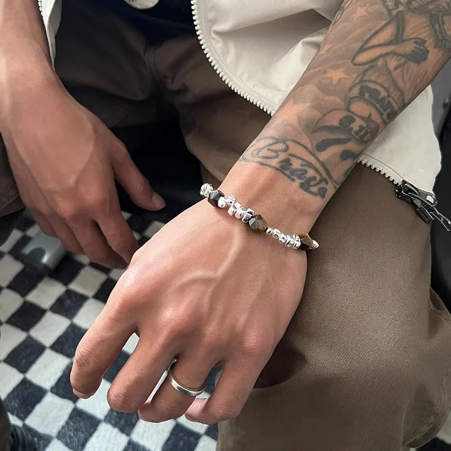Retro Montage Fragments Beaded Bracelet For Men Stainless Steel Bracelet New Chinese Style Designer Jewelry Unisex Accessories
