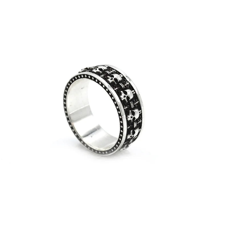 Punk Gothic Retro Engraved Horror Multiple Skulls Open Ring Men's Halloween Trend Cosplay Wearing Prop Motorcycle Ring Wholesale