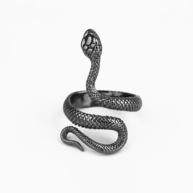 Retro Snake Python Ring For Men Women Silver Color Punk Gothic Alloy Open Ring Handmade Designer Jewelry Unisex Accessories Gift