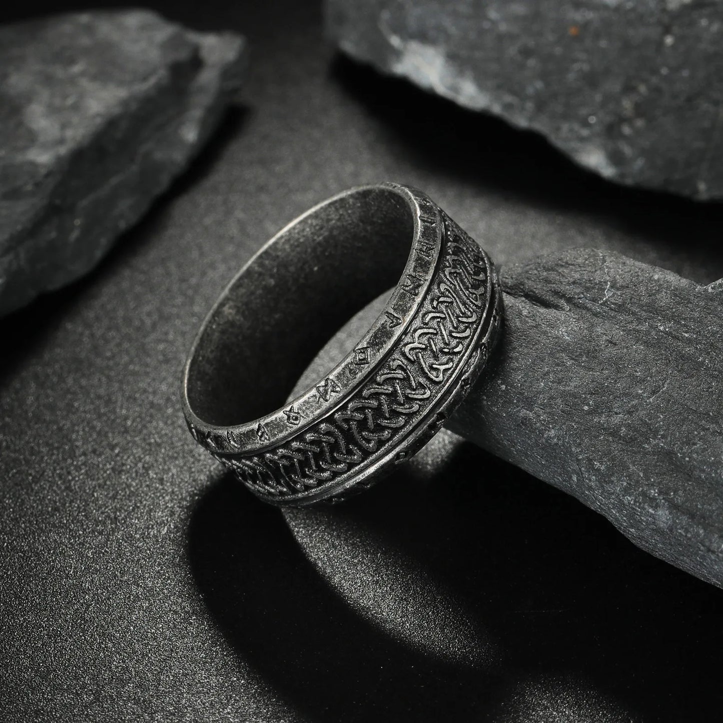 Antique Rune Pattern Engraved Stainless Steel Ring for Men Viking Punk Gothic Edgy Jewelry Mystic Biker Accessories Unisex Gift