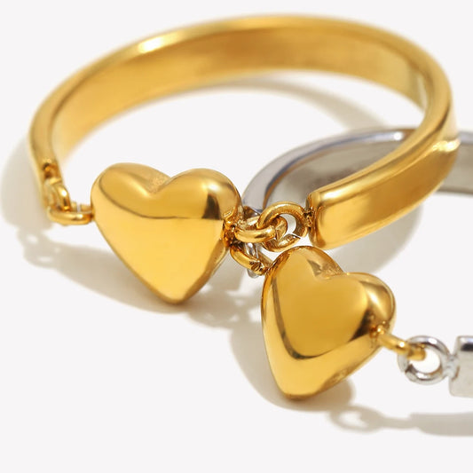 Anel Coração Pequeno Banhado a Ouro 18k Moderno Aço Inoxidável Joia Feminina Popular À Prova D'Água