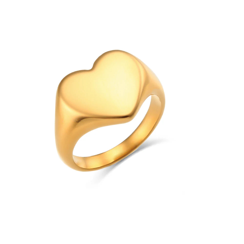 Stainless Steel Fine Polished Wide Large Heart Finger Rings Stainless Steel Hypoallergenic Rings For Female Jewellery