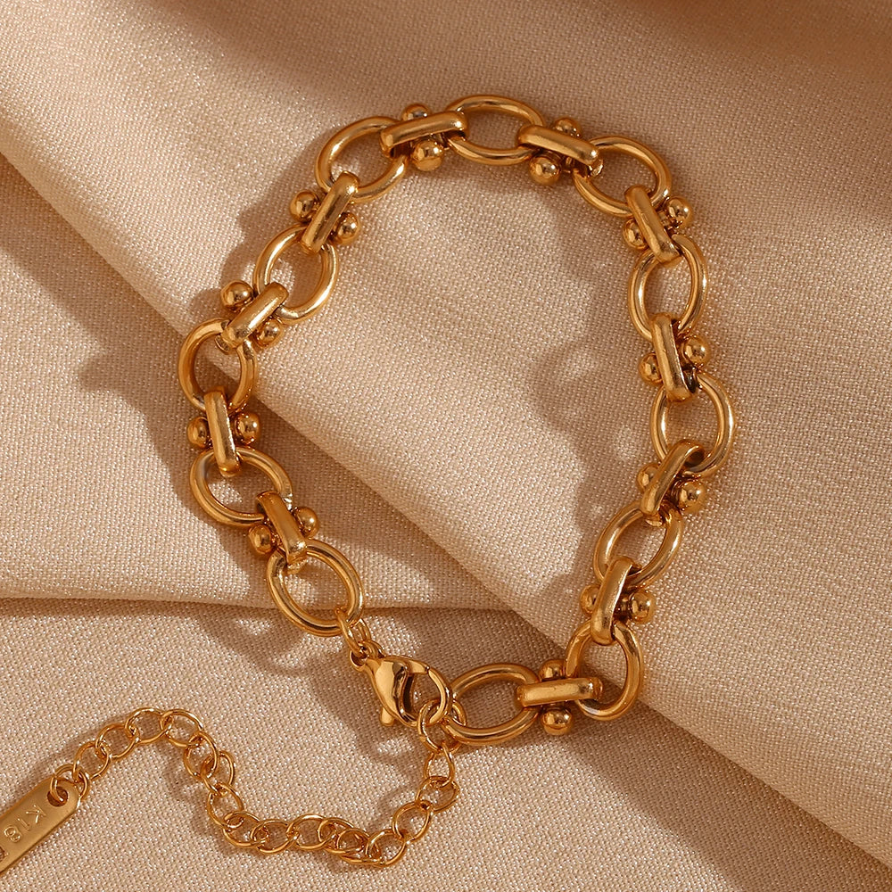 Oval Flower Handmade Chain Bracelet 18K Gold Plated Women's Hand Bracelets 316L Stainless Steel Jewelry