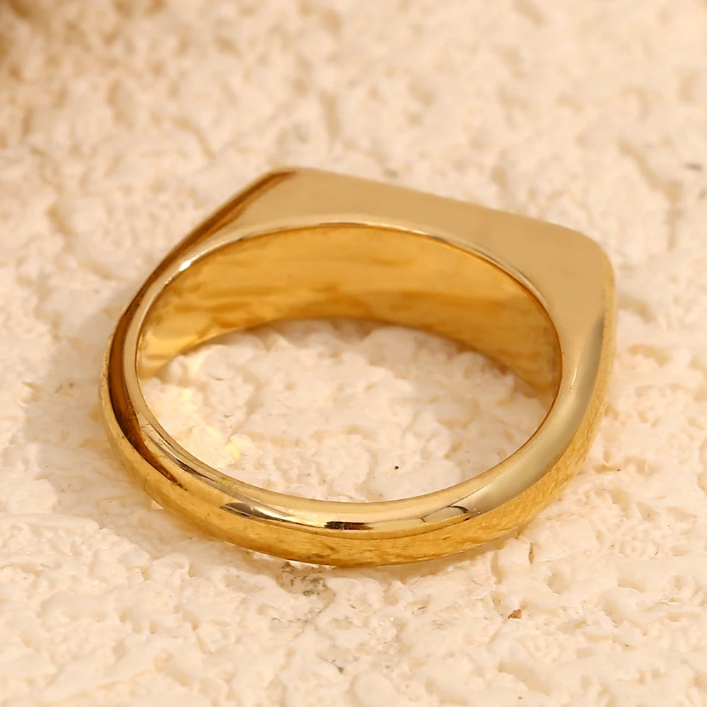 Basic Natural Shell White Black Stripe Gold Ring Fine Polished 18K Gold Plated Stainless Steel Rings For Female