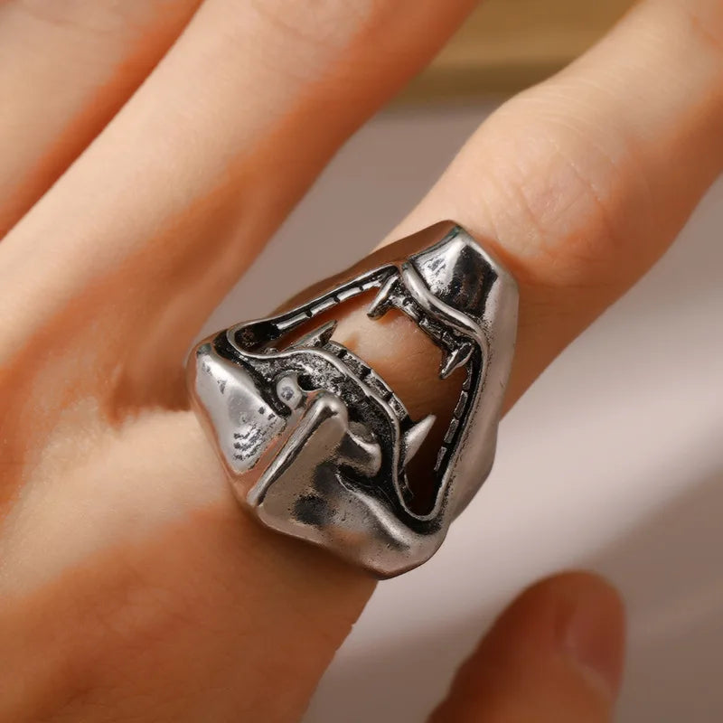 Retro Prajna Mask Half Face Ring For Men Punk Gothic Rock Hiphop Open Ring Handmade Designer Jewelry Biker Accessories Man Gift