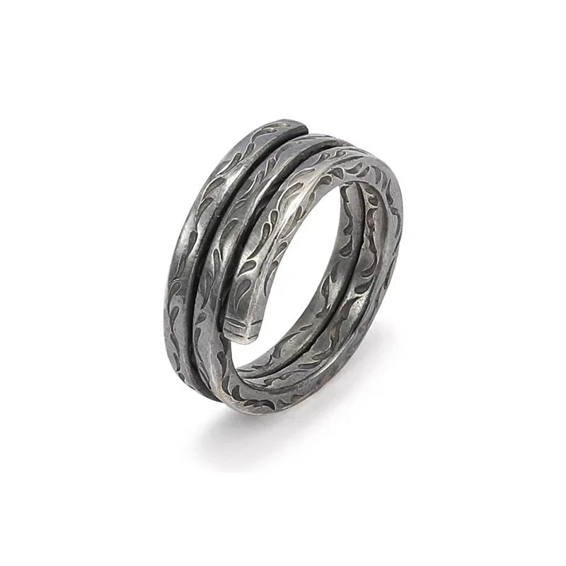 Retro Tang Grass Pattern Three Strands Ring For Men Punk Gothic Open Ring Handmade Designer Jewelry Unisex Accessories Love Gift