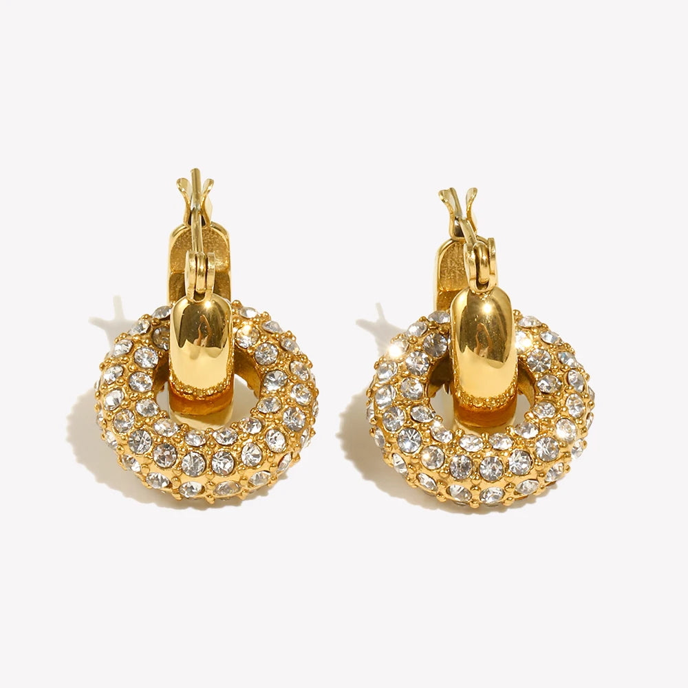 Donut Drop Earrings Water Resistant Tarnish Free 316L Stainless Steel Earrings for Women 18K Gold Plated Decoration