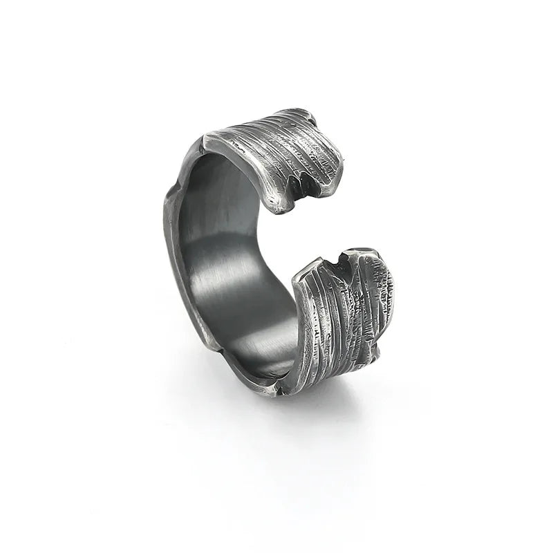 Retro Traces Strip Ring For Men Silver Color Punk Gothic Rock Hiphop Open Ring Biker Accessories Handmade Jewelry Unisex Gift