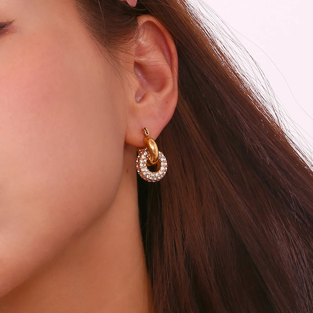 Donut Drop Earrings Water Resistant Tarnish Free 316L Stainless Steel Earrings for Women 18K Gold Plated Decoration