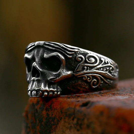 Retro Carved Santa Muerte Ring For Men Punk Gothic Rock Hiphop Designer Open Ring Handmade Jewelry Biker Accessories Unisex Gift