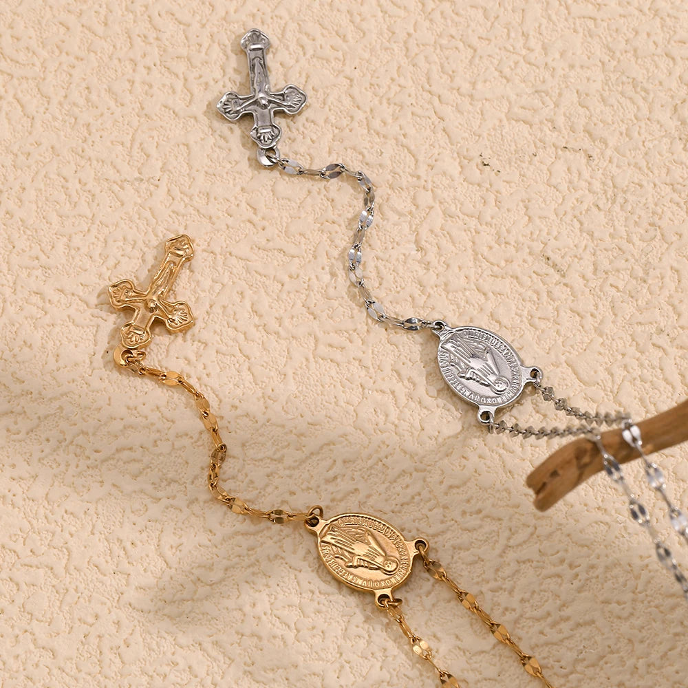Gold/Silver Color Virgin Cross Pendant Necklace Lips Chain Hypoallergenic 316L Stainless Steel Tarnish Free Jewelry