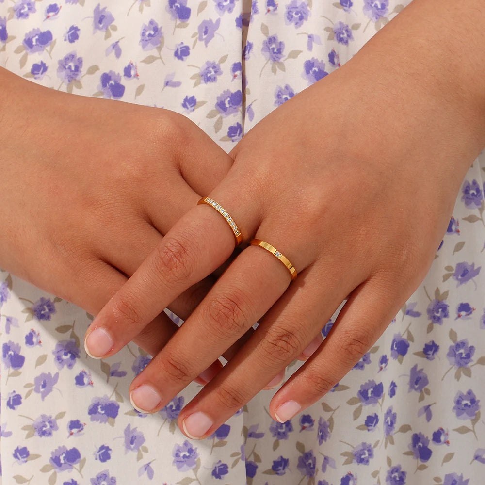 Filled Thin Gold Rings For Unisex Female Water Resistant Crystal Ring Gold Plated Stainless Steel Ring