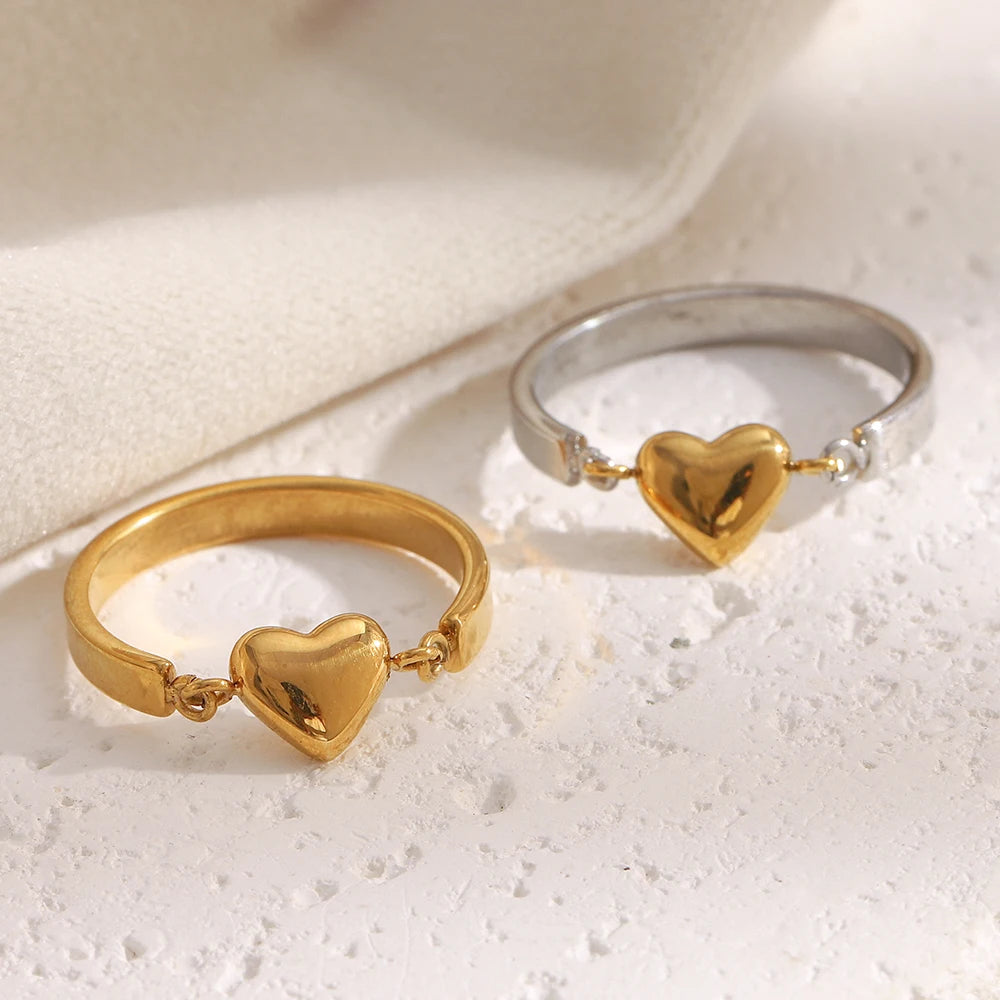 Anel Coração Pequeno Banhado a Ouro 18k Moderno Aço Inoxidável Joia Feminina Popular À Prova D'Água