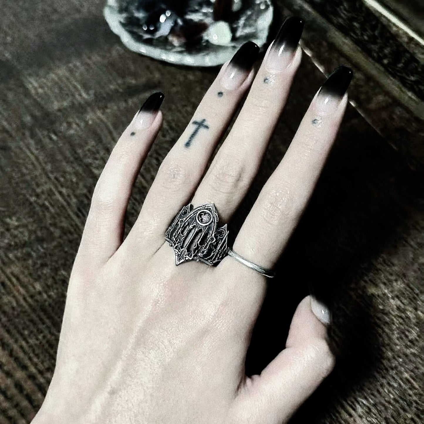 Retro Burnt Gothic Cathedral Open Ring For Men Silver-plated Copper Dark Gothic Punk Edgy Indie Jewelry Niche Accessories Gift