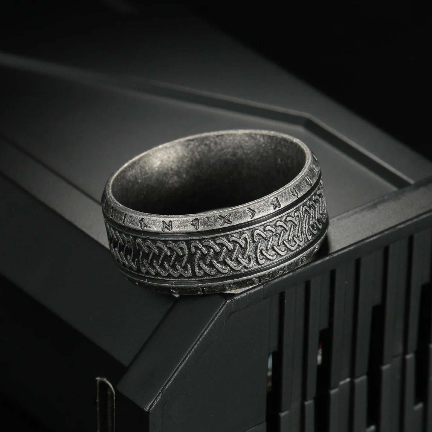 Antique Rune Pattern Engraved Stainless Steel Ring for Men Viking Punk Gothic Edgy Jewelry Mystic Biker Accessories Unisex Gift