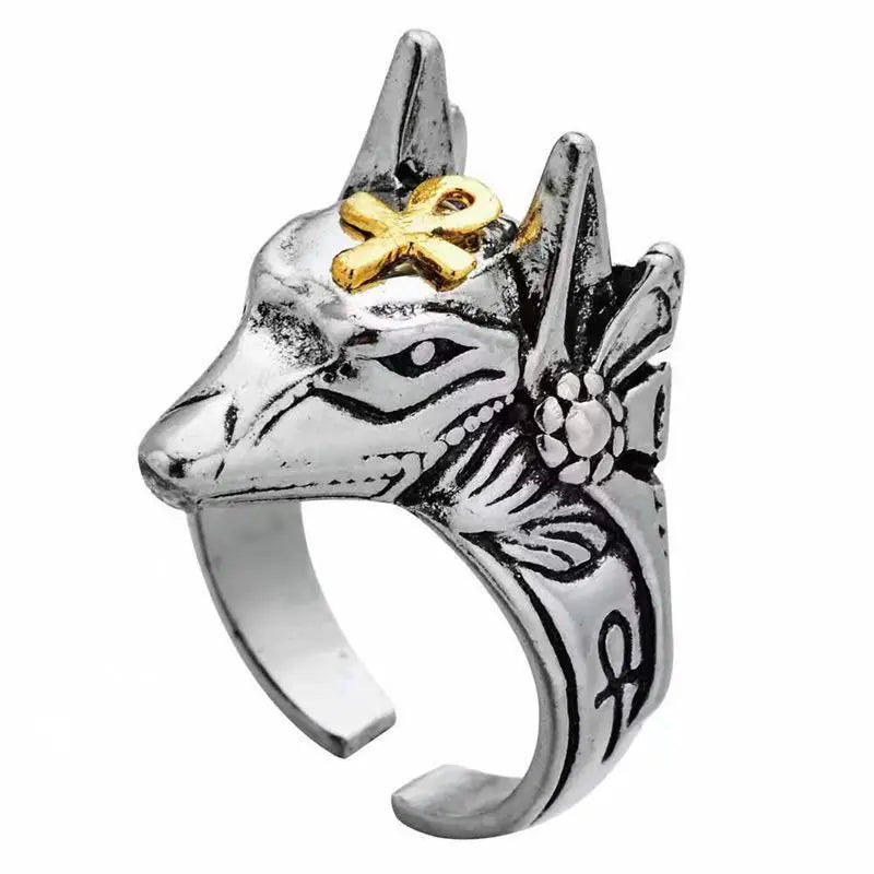 Retro Egypt Anubis Symbol Ring For Men Punk Gothic Rock Hiphop Open Ring Handmade Designer Jewelry Biker Accessories Lover Gift