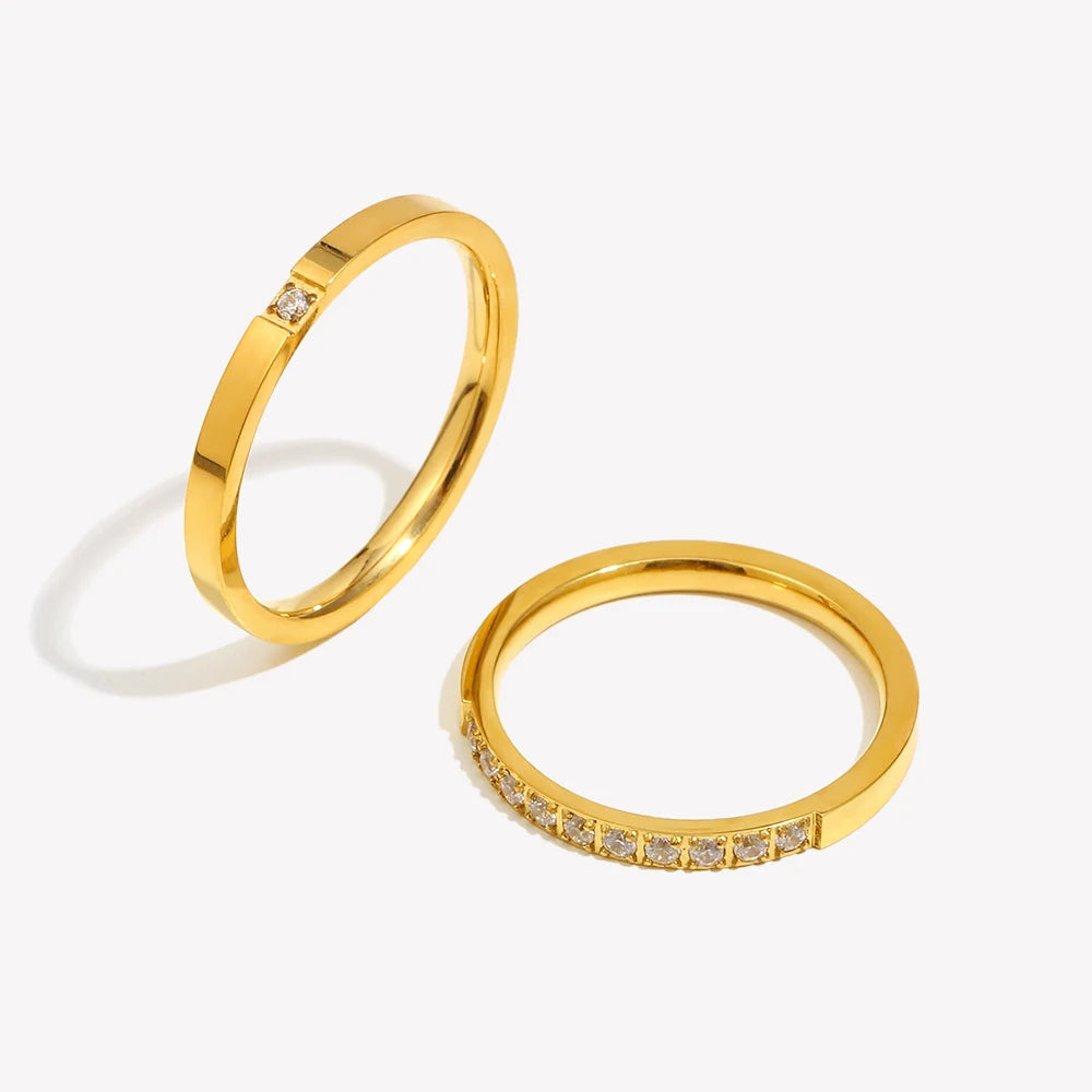 Filled Thin Gold Rings For Unisex Female Water Resistant Crystal Ring Gold Plated Stainless Steel Ring
