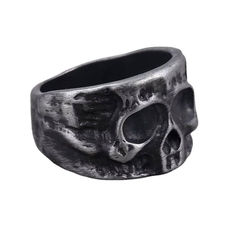 Retro Half Face Skull Ring For Men Vintage Punk Gothic Rock Hiphop Ring Bikers Accessories Handmade Designer Jewelry Unisex Gift
