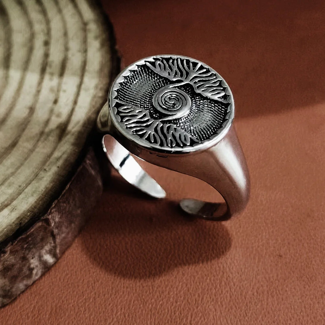 Retro Tree of Life Ring For Men Silver Color Punk Gothic Open Ring Designer Jewelry Unisex Accessories Creative Peace Art Gift