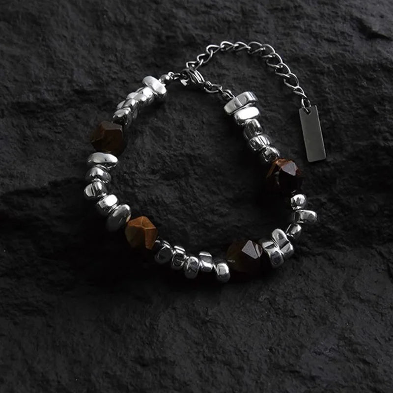 Retro Montage Fragments Beaded Bracelet For Men Stainless Steel Bracelet New Chinese Style Designer Jewelry Unisex Accessories