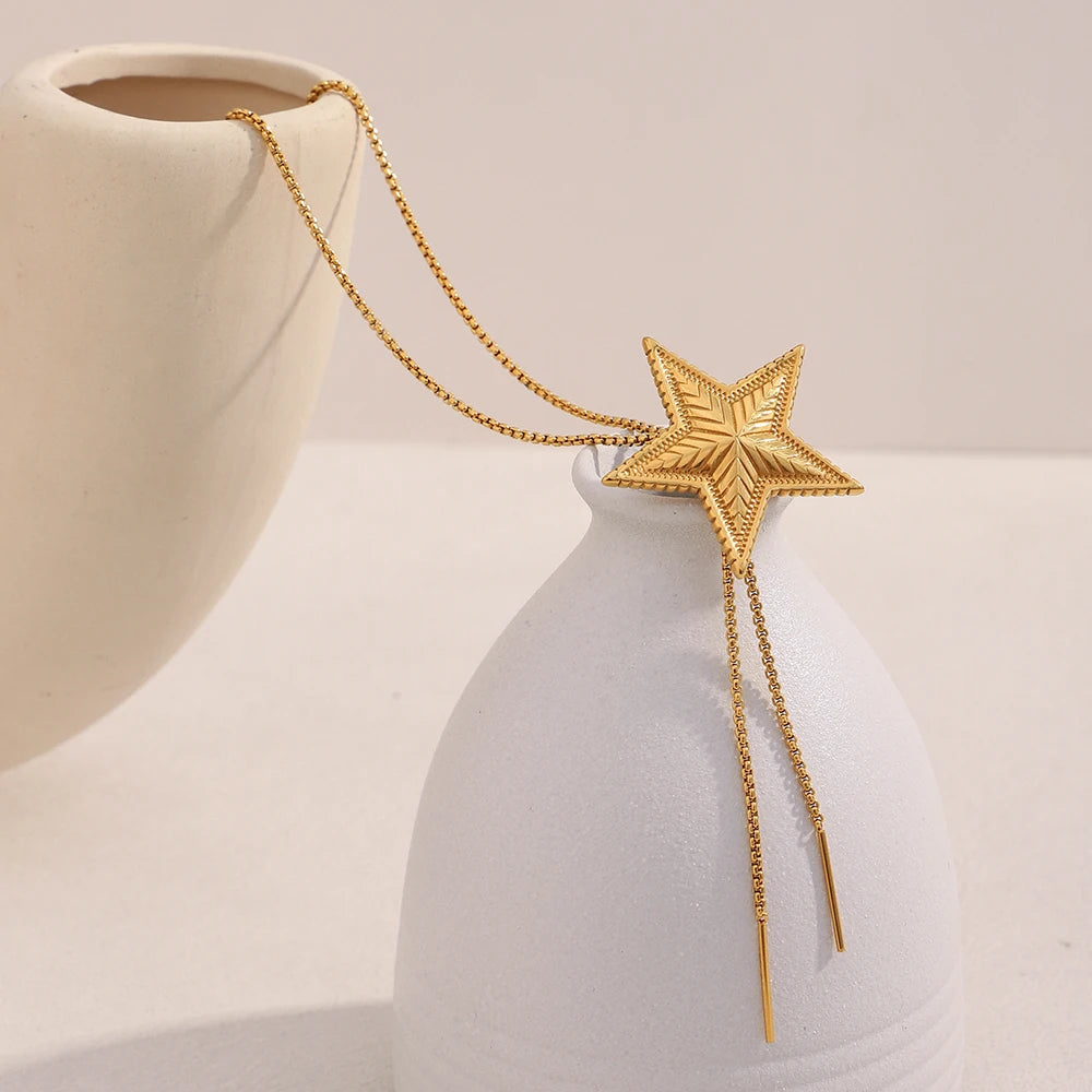 Chain Length 103cm Star Pendant Necklace PVD Plated Stainless Steel Women Neck Statement  Jewerly