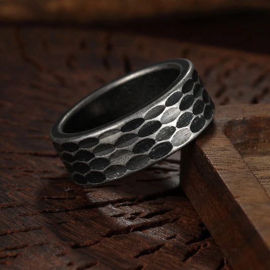Punk Vintage Honeycomb Stainless Steel Rings Fashion Gothic Retro Men's Jewelry Black Unique Steel Ring for Gift Wholesale