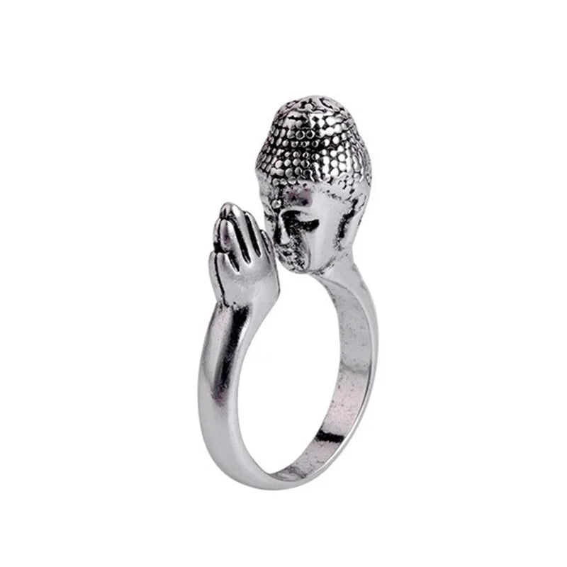 Retro Buddha Praying Hands Ring For Men Punk Gothic Rock Hiphop Open Ring Culture Accessories Handmade Jewelry Unisex Bless Gift