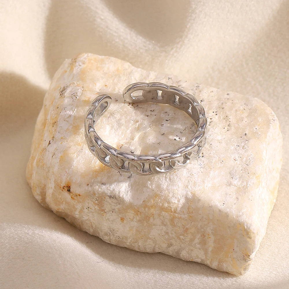 Glossy Narrow Chain Opening Ring PVD Plated High Quality Stainless Steel Waterproof Fashion Women Jewelry