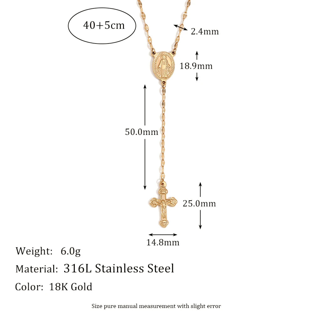 Gold/Silver Color Virgin Cross Pendant Necklace Lips Chain Hypoallergenic 316L Stainless Steel Tarnish Free Jewelry