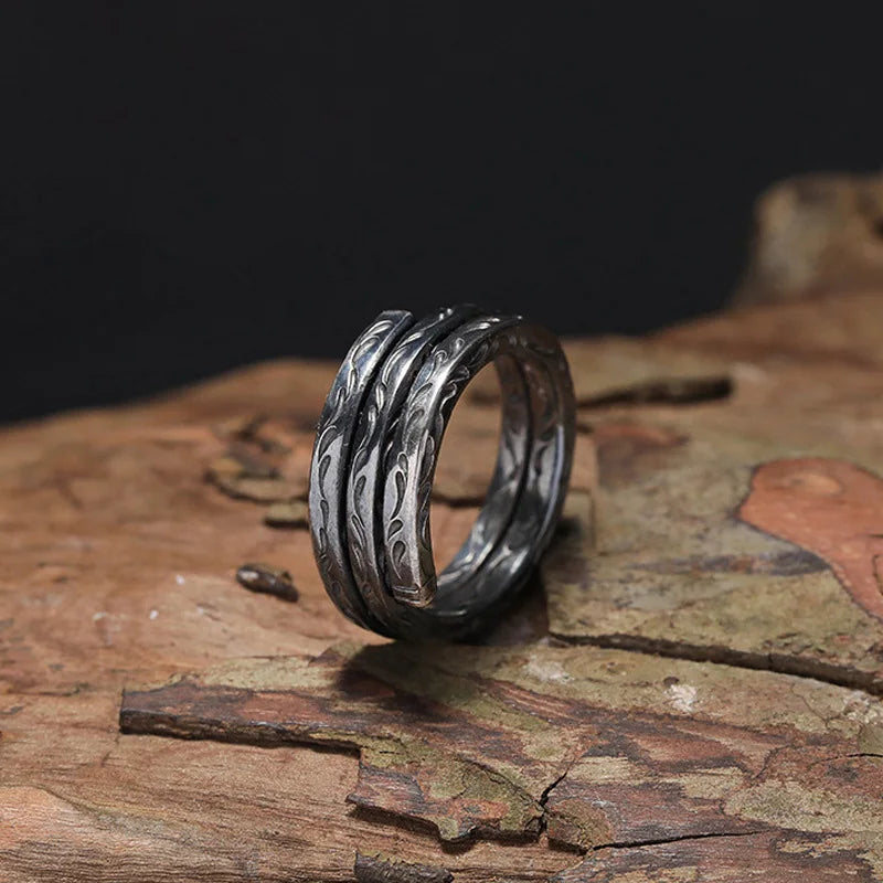 Retro Tang Grass Pattern Three Strands Ring For Men Punk Gothic Open Ring Handmade Designer Jewelry Unisex Accessories Love Gift