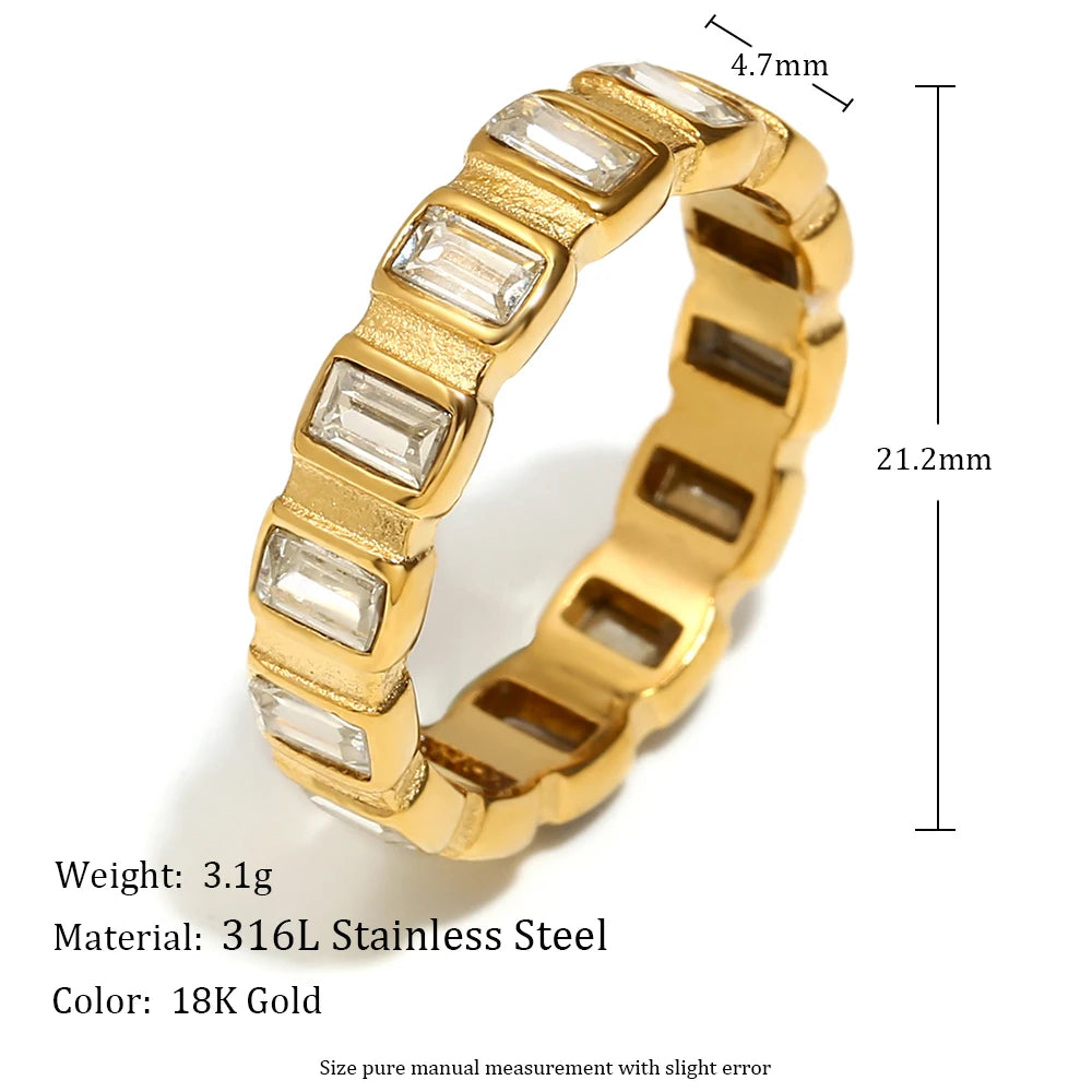Small Square CZ Stone Index Finger Ring Stainless Steel 18K Gold Plated Minimalist Gold Zircon Rings For Women Unisex