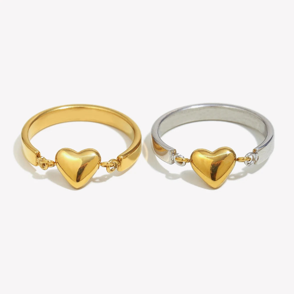 Anel Coração Pequeno Banhado a Ouro 18k Moderno Aço Inoxidável Joia Feminina Popular À Prova D'Água