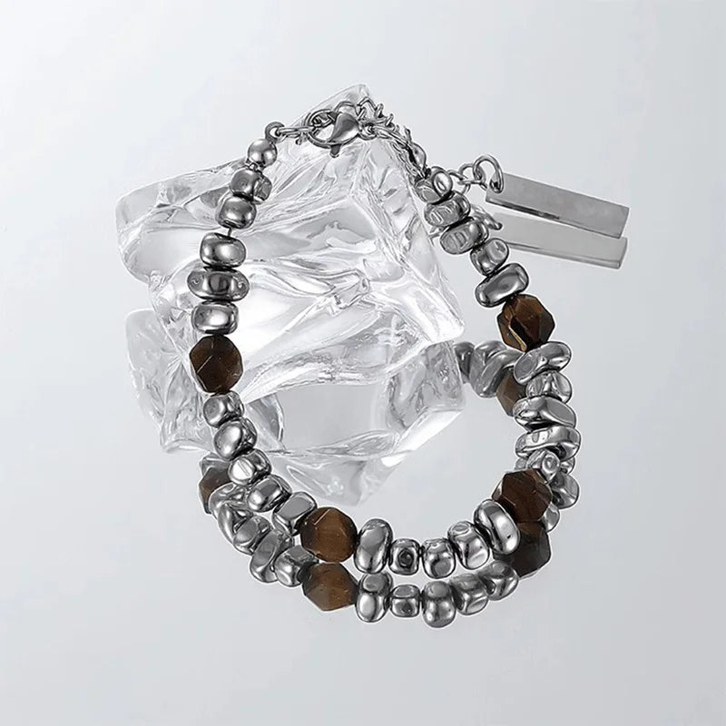 Retro Montage Fragments Beaded Bracelet For Men Stainless Steel Bracelet New Chinese Style Designer Jewelry Unisex Accessories