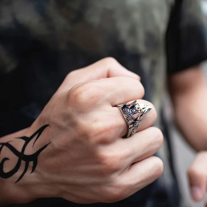 Retro Egypt Anubis Symbol Ring For Men Punk Gothic Rock Hiphop Open Ring Handmade Designer Jewelry Biker Accessories Lover Gift