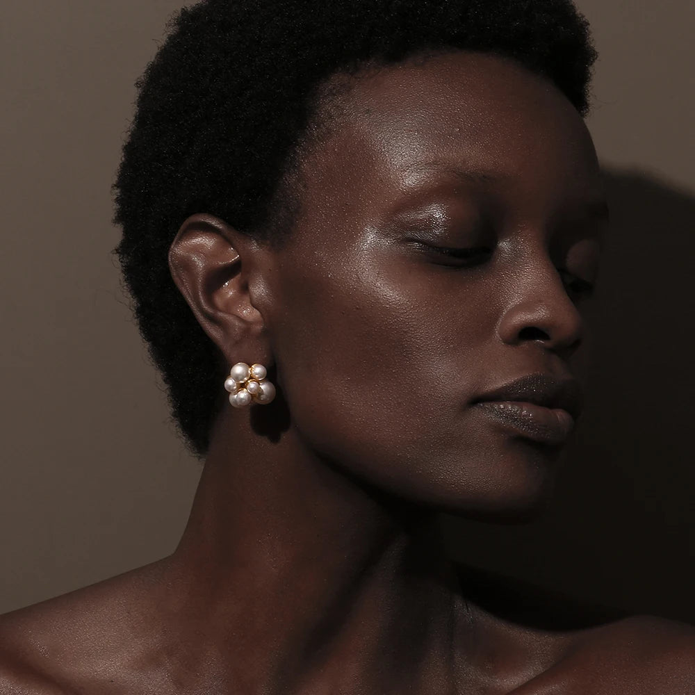 Brincos de Pérola Elegantes, Aço Inoxidável, Banhado a Ouro 18K, Joias Femininas da Moda para Festa