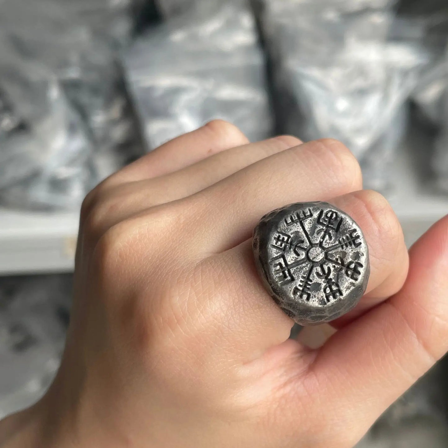Retro Antique Viking Vegvisir Rune Compass Ring For Men Punk Gothic Open Ring Handmade Dark Biker Accessories Gift For Man