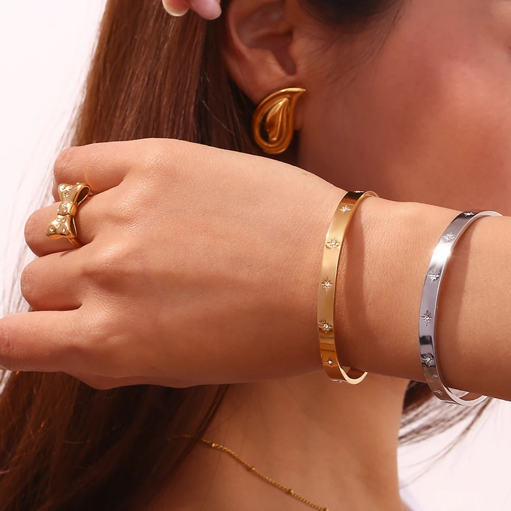 Open Eight Pointed Star Zircon Bracelet 316L Stainless Steel bracelet for Women 18K Gold Plated Jewelry